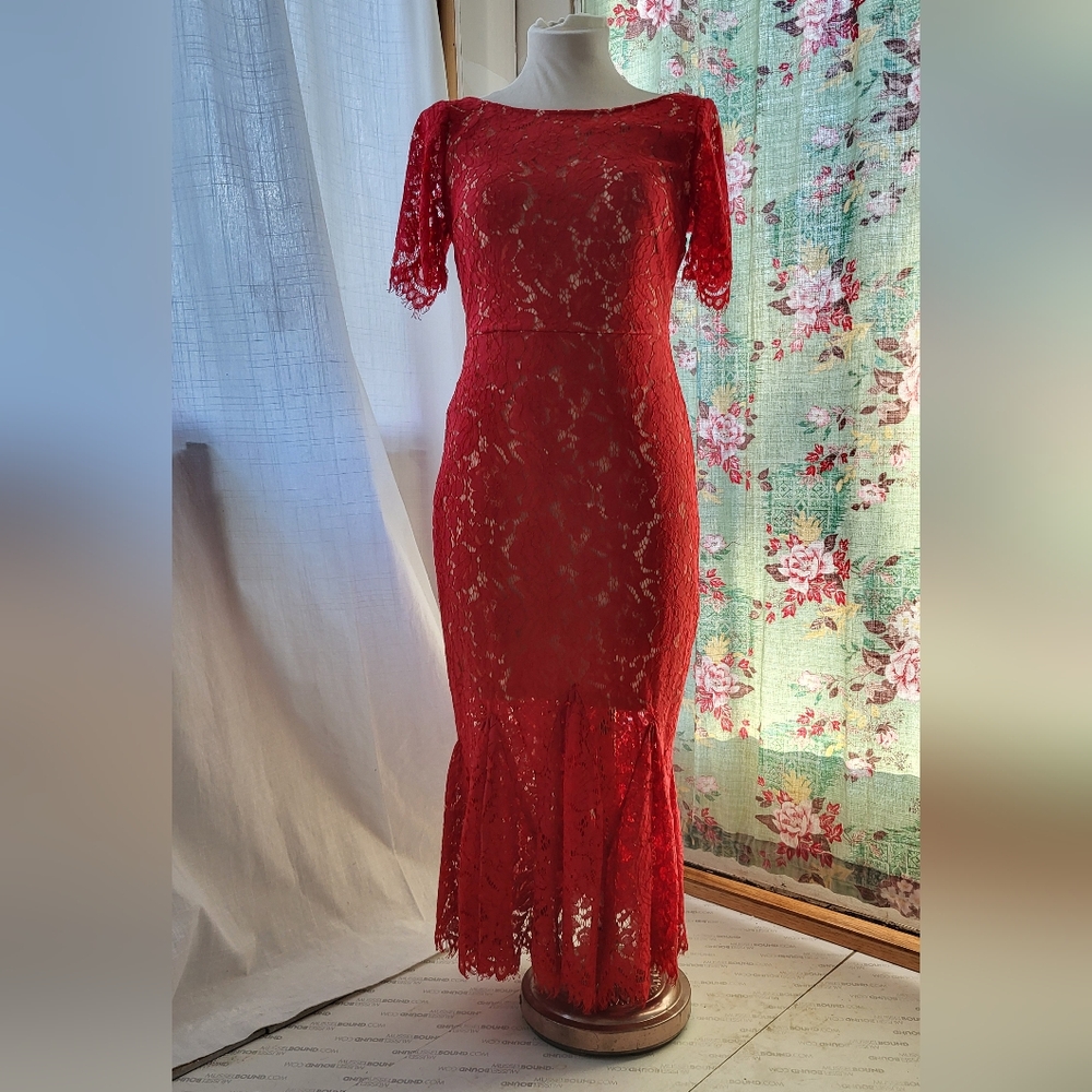 Lulus red chantilly lace dress size sm